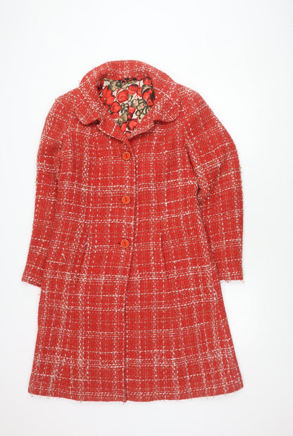 Tara Jarmon Women's Red Buttoned Tweed Coat Size 14