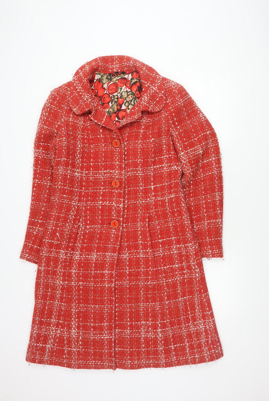 Tara Jarmon Women's Red Buttoned Tweed Coat Size 14