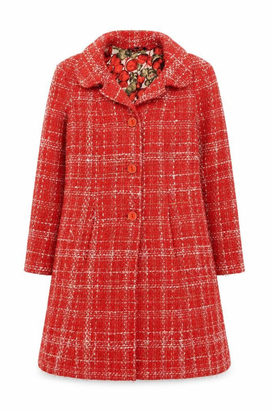 Tara Jarmon Women's Red Buttoned Tweed Coat Size 14