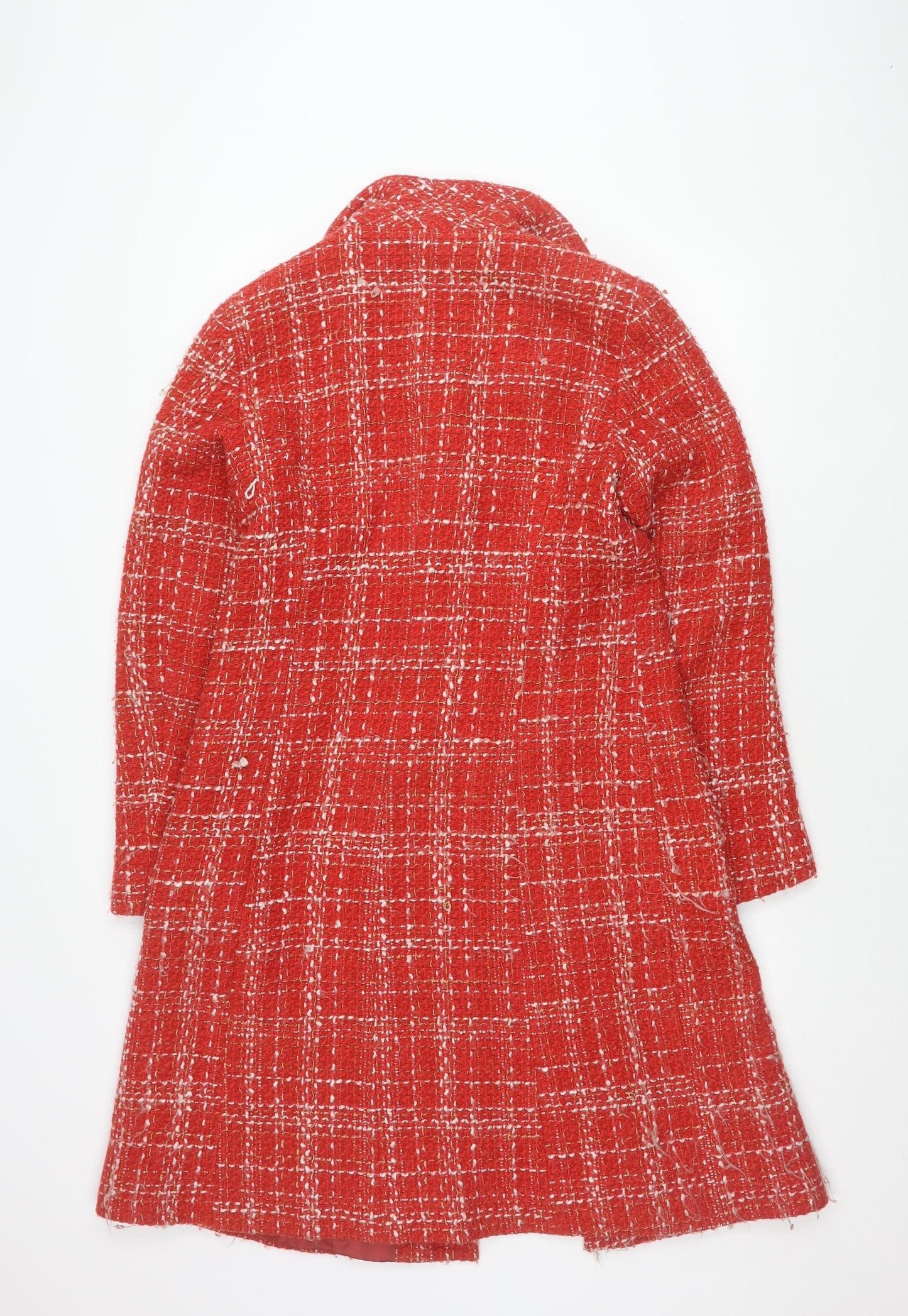 Tara Jarmon Women's Red Buttoned Tweed Coat Size 14
