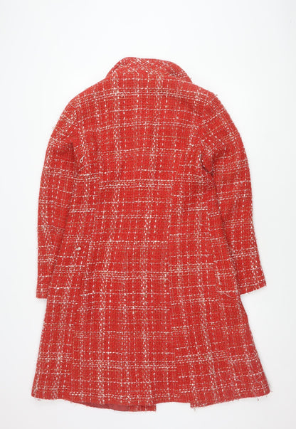 Tara Jarmon Women's Red Buttoned Tweed Coat Size 14