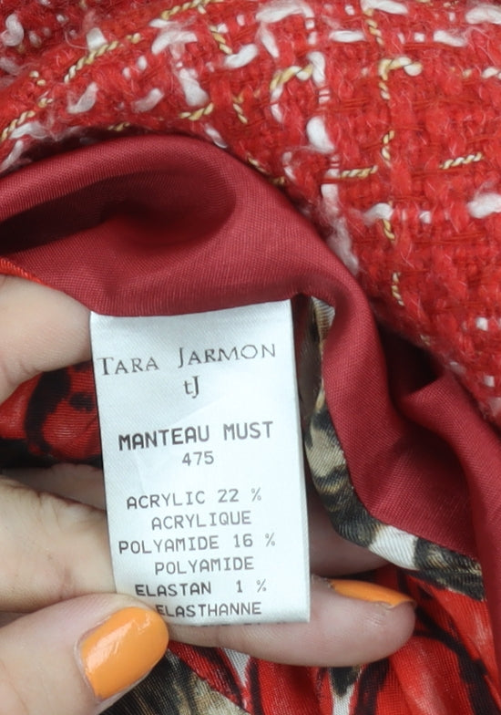 Tara Jarmon Women's Red Buttoned Tweed Coat Size 14