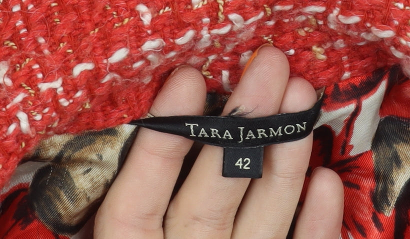 Tara Jarmon Women's Red Buttoned Tweed Coat Size 14