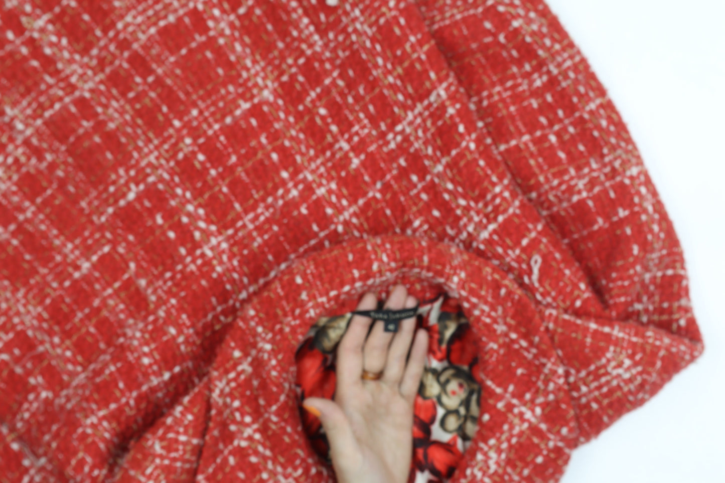 Tara Jarmon Women's Red Buttoned Tweed Coat Size 14