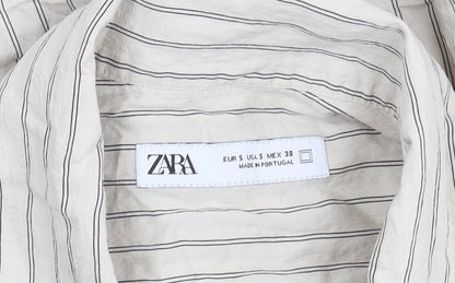 Zara Beige Striped Button-Up Shirt Women's Size S