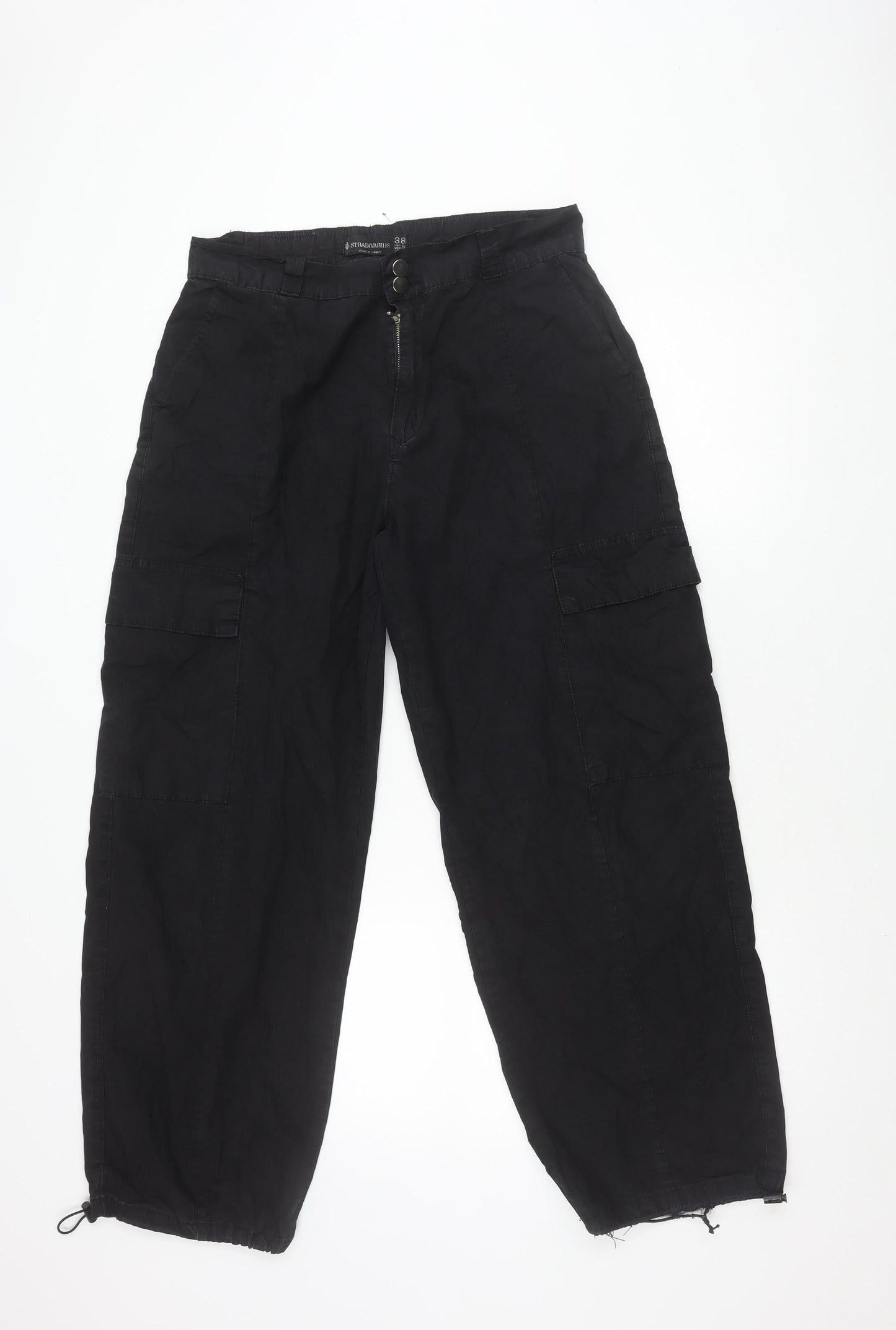 Womens UK Size 10 Stradivarius Relaxed Fit Cargo Black Trousers