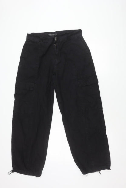 Womens UK Size 10 Stradivarius Relaxed Fit Cargo Black Trousers
