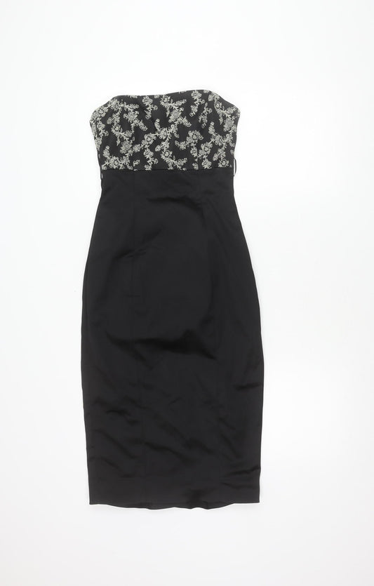 Coast Women's Black Floral Strapless Dress Size 8