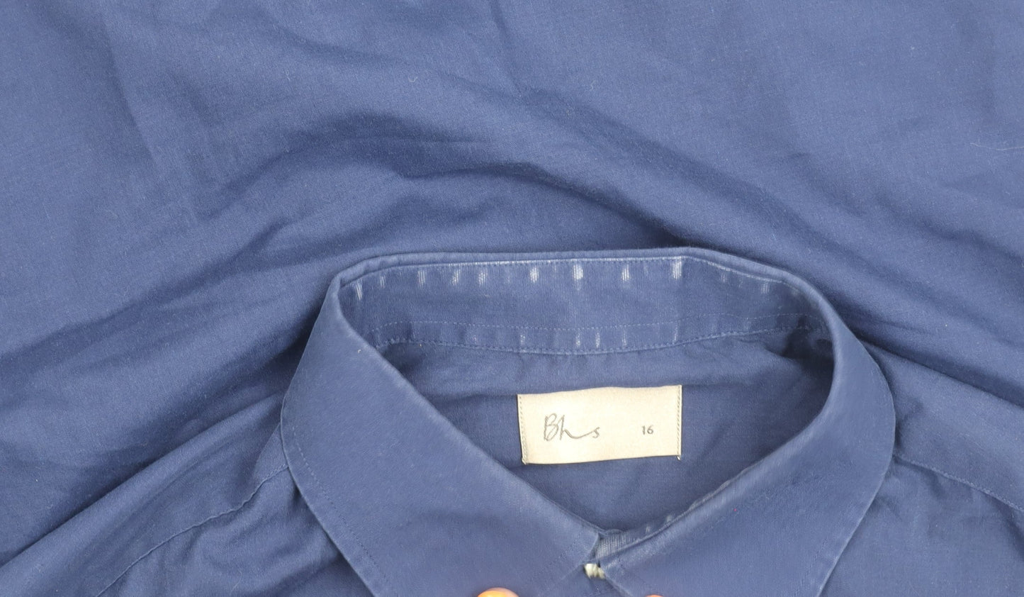 BHS Men's Blue Long Sleeve Button-Up Shirt 16