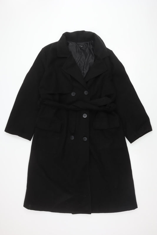 Boohoo Women's Black Overcoat Size 14 Belted