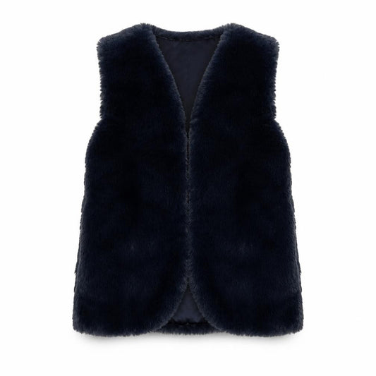 Marks and Spencer Girls Navy Faux Fur Waistcoat 8-9 Years