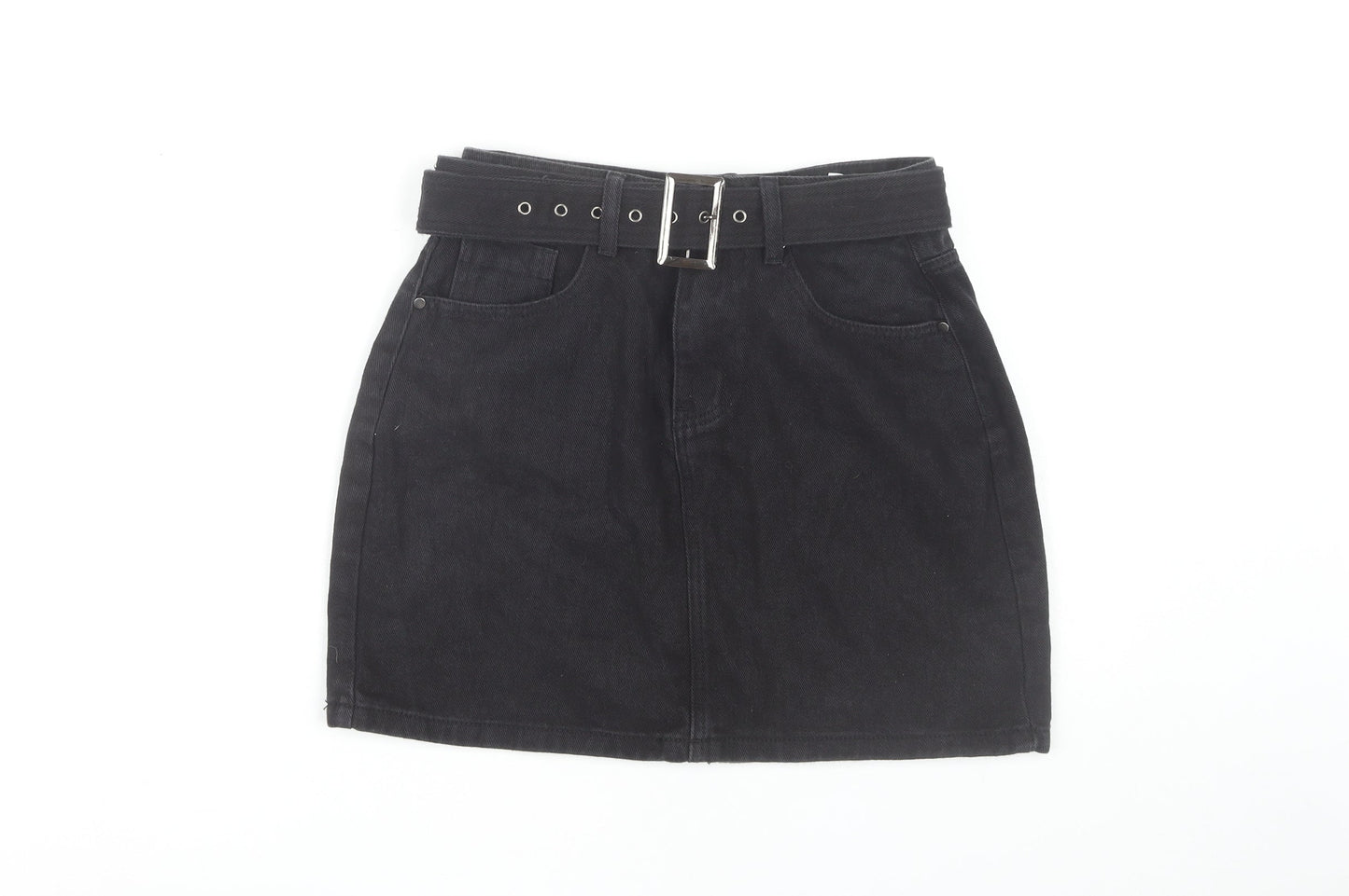 PrettyLittleThing Women's Black Denim Skirt, UK 10