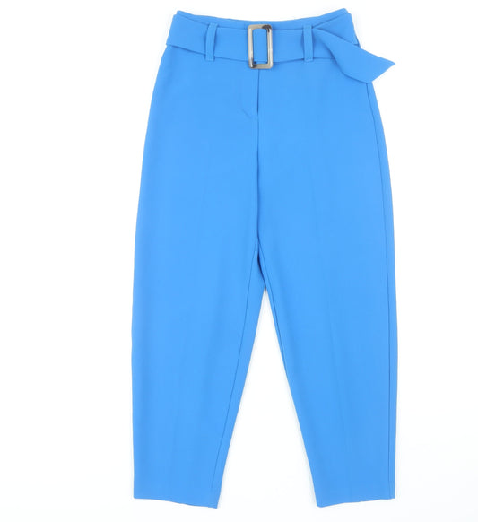 Topshop Blue Belted Tapered Trousers, Size 6