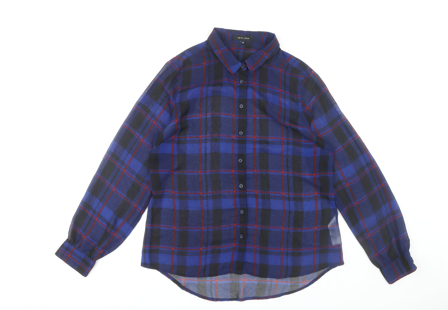 New Look Women's Blue Plaid Button-Up Shirt Size 12