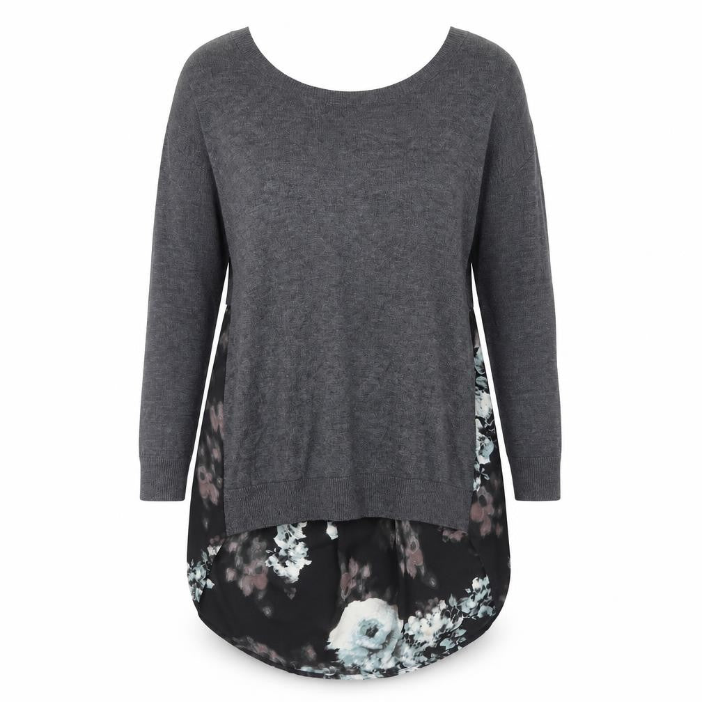Front view of River Island Women's Grey Floral Top UK 6, Long Sleeve