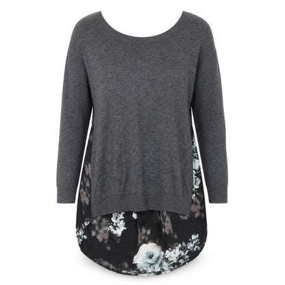 Front view of River Island Women's Grey Floral Top UK 6, Long Sleeve