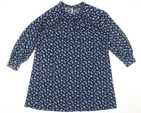 Next Women's Black Blue Floral Shift Dress Size 20