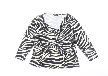 Womens UK Size 14 Kaleidoscope Black Wrap Blouse