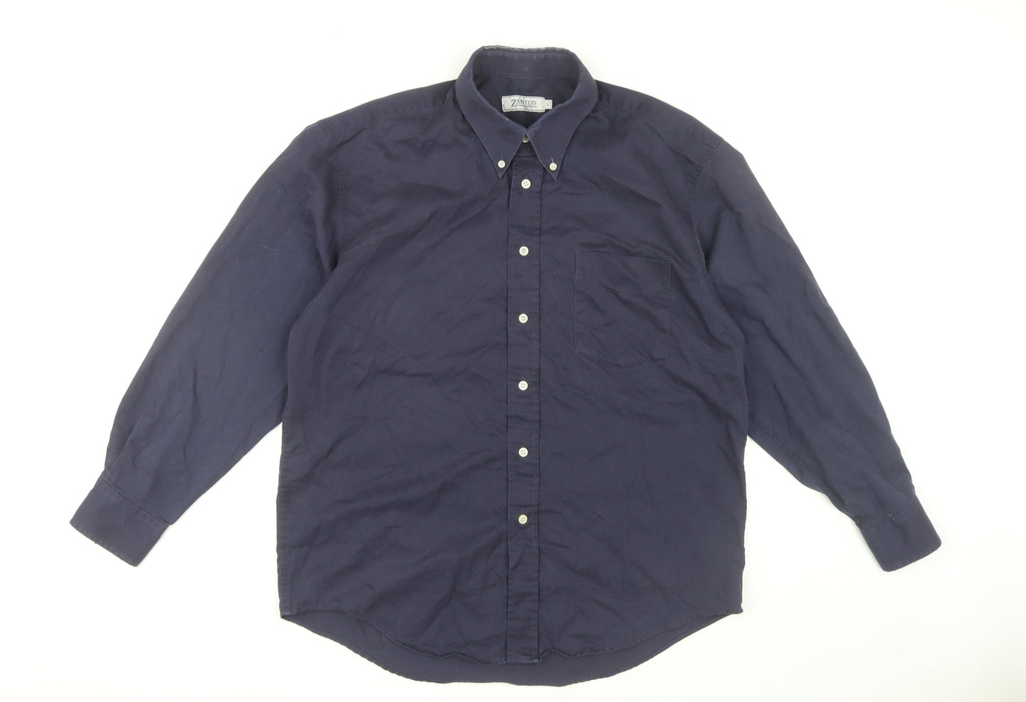 Zantos Men's Navy Cotton Button-Up Shirt - Size L