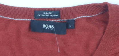 Boss Men's Red Slim Fit Wool Pullover Jumper L