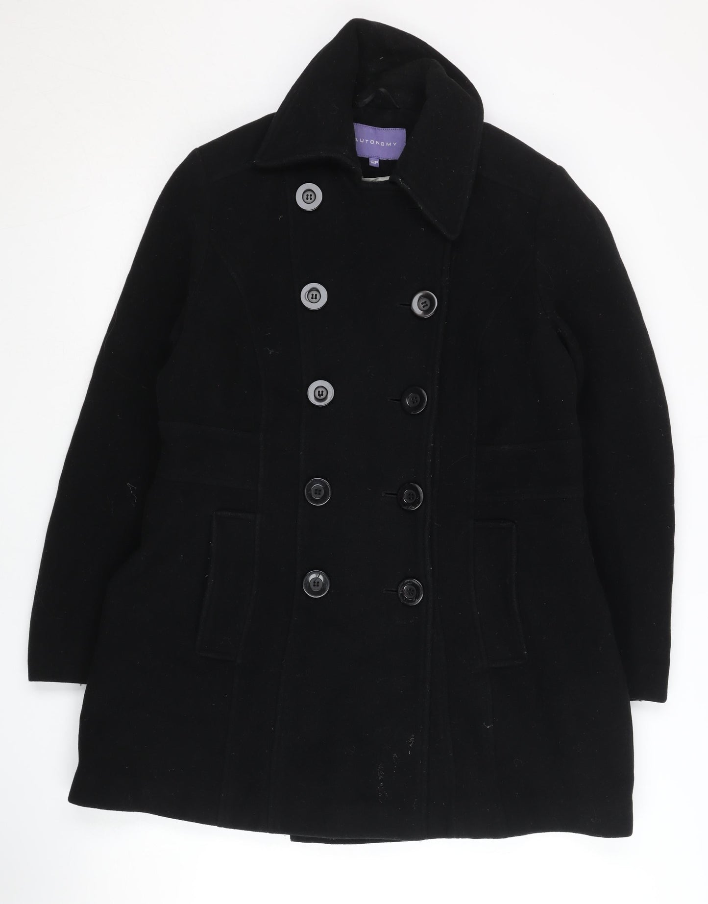 Autonomy Women's Black Pea Coat, Size 12, Classic Winter Wear