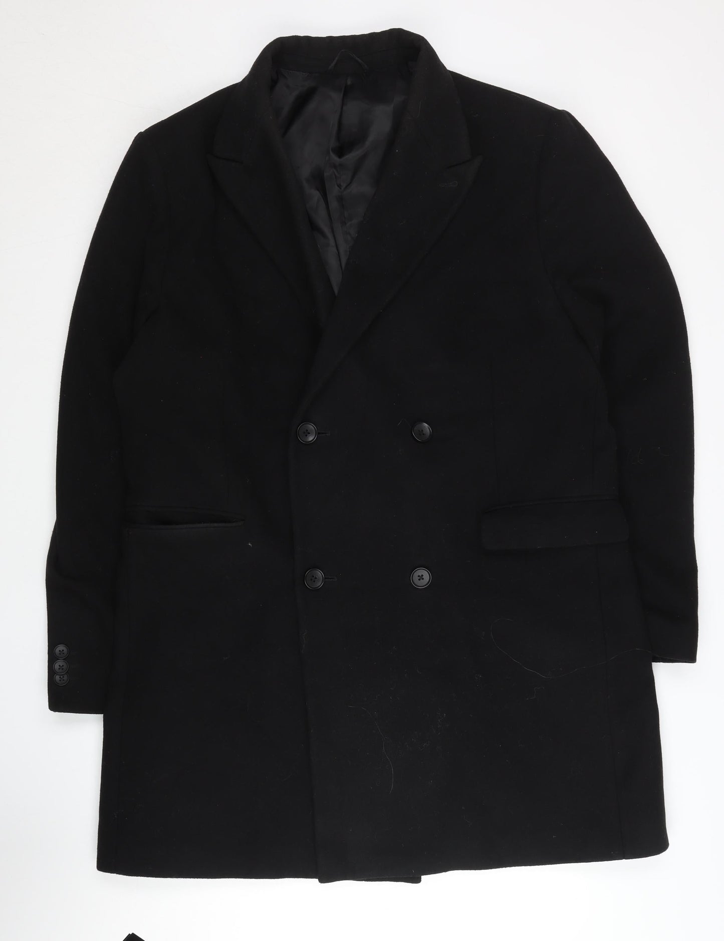 Mens UK Size 46R Moss London Black Overcoat