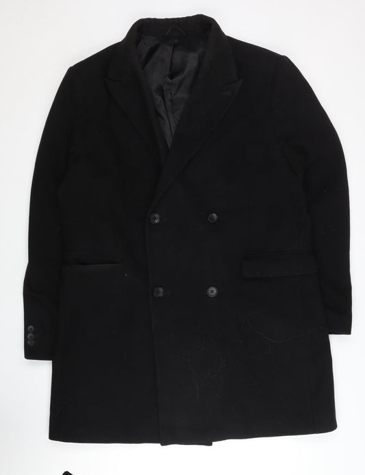 Mens UK Size 46R Moss London Black Overcoat