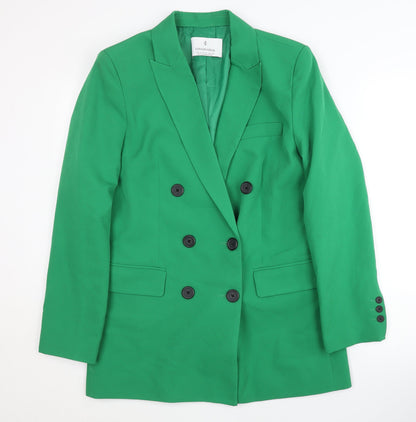Stradivarius Women's Green Double-Breasted Blazer, Size 8