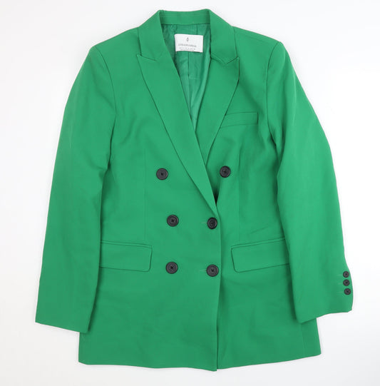 Stradivarius Women's Green Double-Breasted Blazer, Size 8
