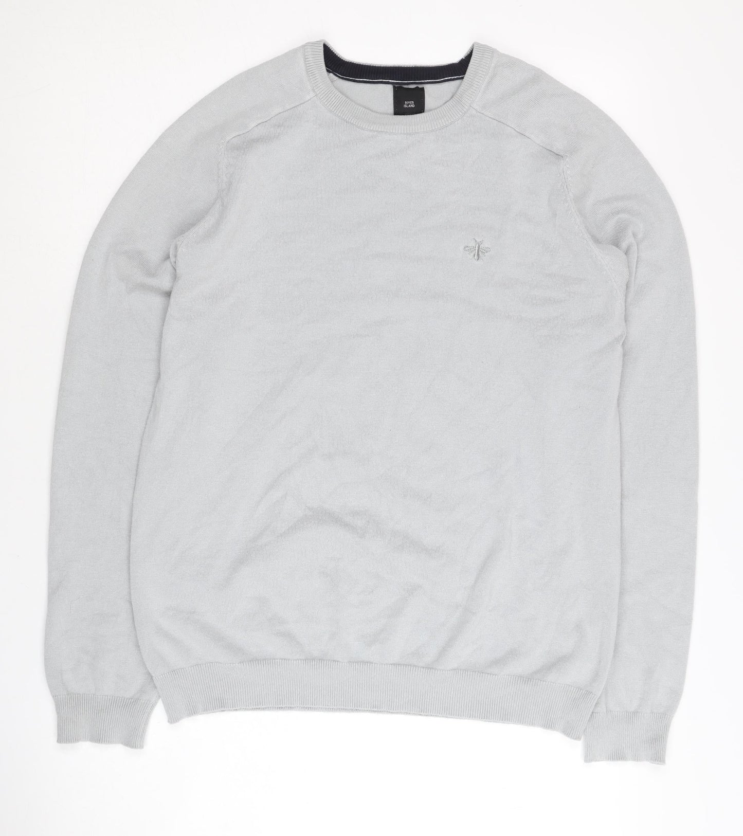 River Island Men's Grey Pullover Jumper Medium