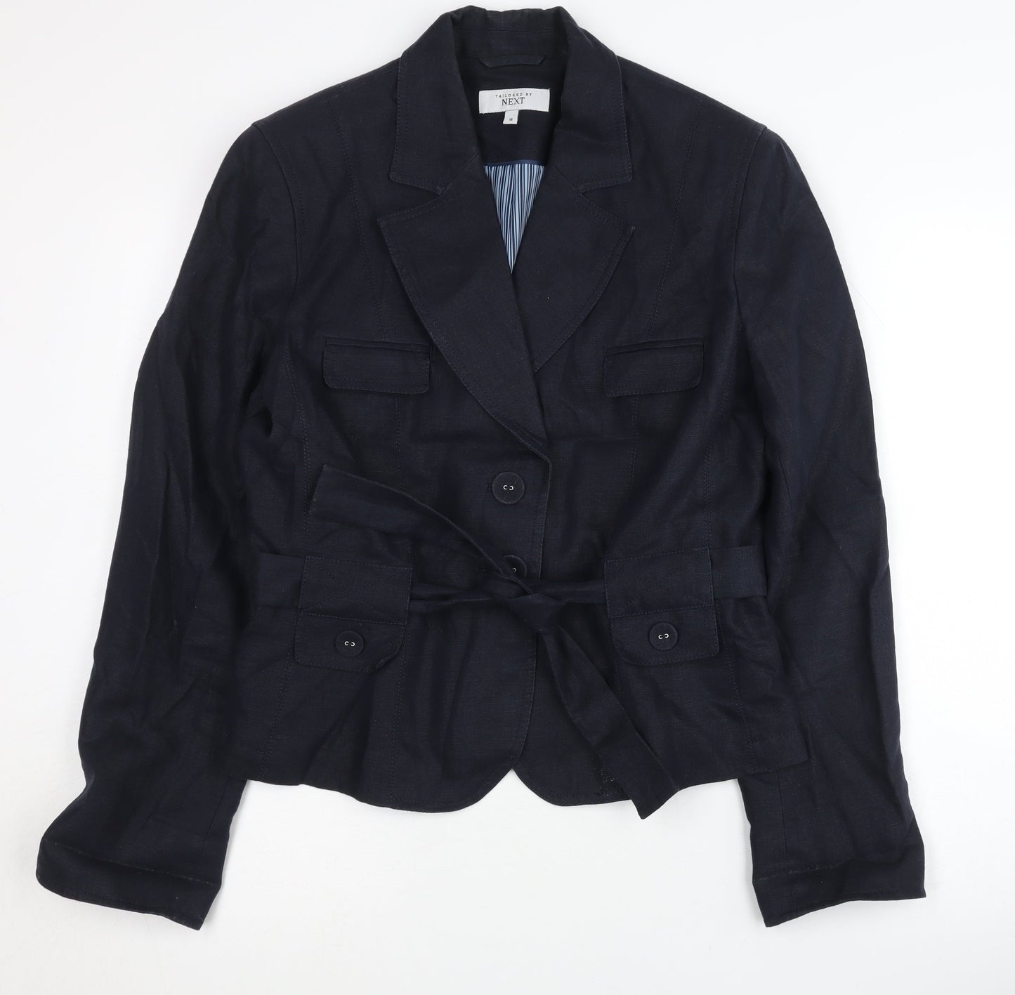 Next Women's Black Blazer Size 14, Belted Linen Jacket