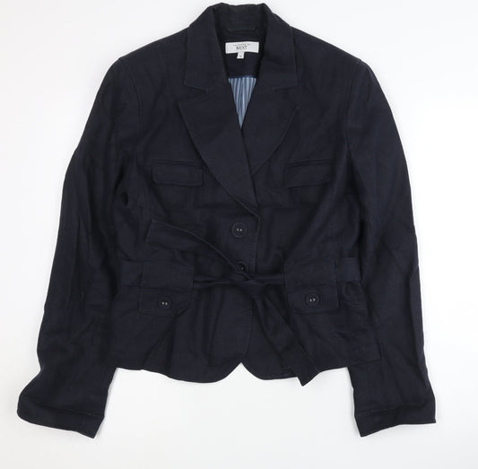 Next Women's Black Blazer Size 14, Belted Linen Jacket