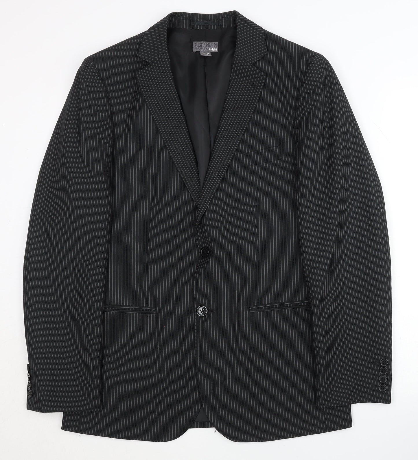 H&M Men's Black Striped Blazer, Size M, Regular Fit