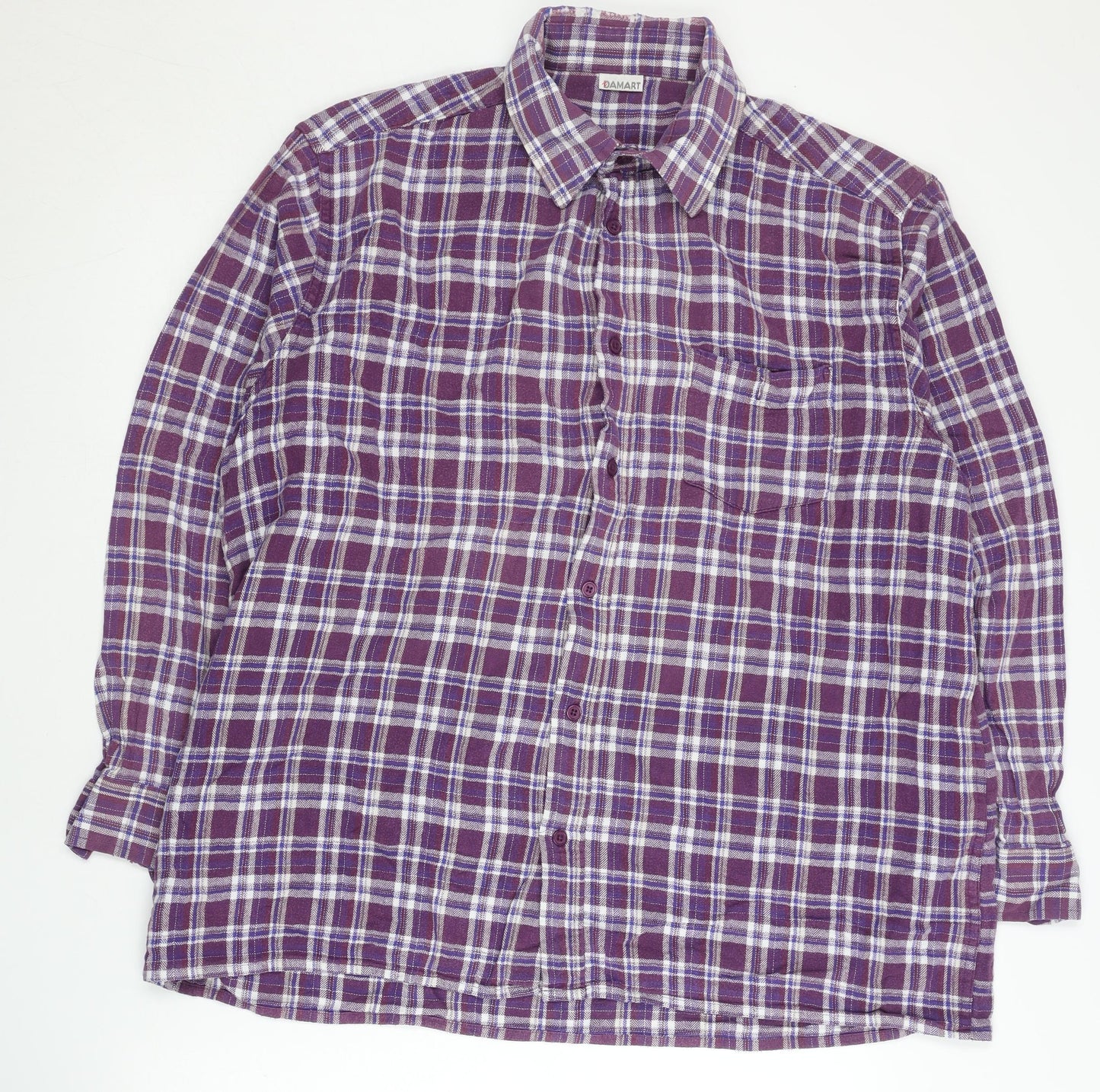 Damart Men's Purple Plaid Long Sleeve Button-Up Shirt XL