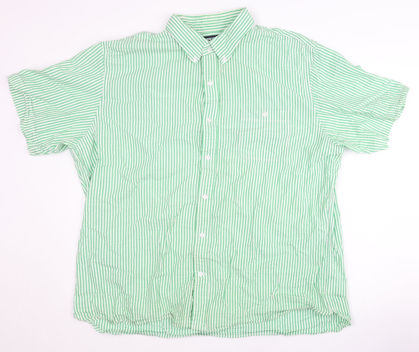 Lands' End Men's Green Striped Casual Shirt - XL