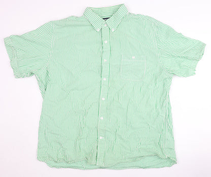 Lands' End Men's Green Striped Casual Shirt - XL