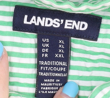 Lands' End Men's Green Striped Casual Shirt - XL