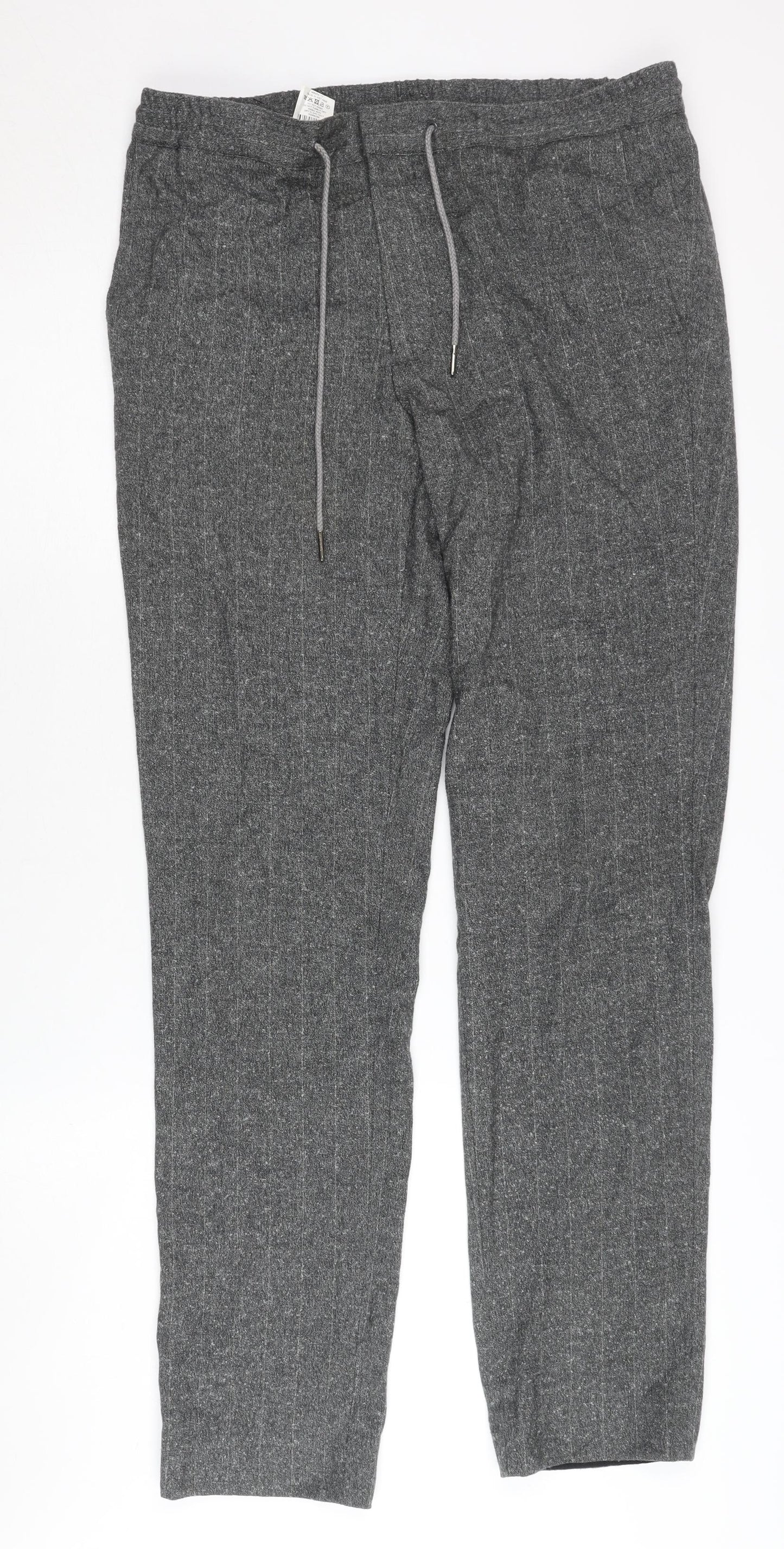 Moss London Men's Grey Jogger Trousers, Size 32, Elastic Waist