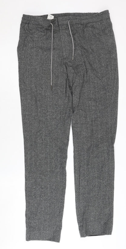 Moss London Men's Grey Jogger Trousers, Size 32, Elastic Waist