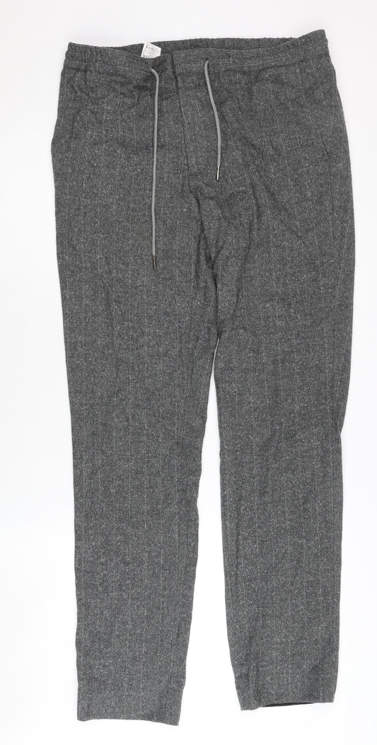 Moss London Men's Grey Jogger Trousers, Size 32, Elastic Waist