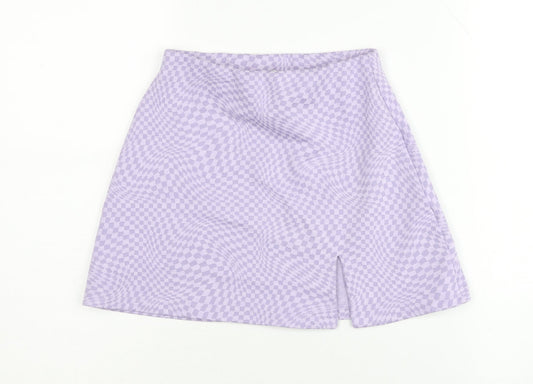 Pull & Bear Women's Purple A-Line Check Skirt - S
