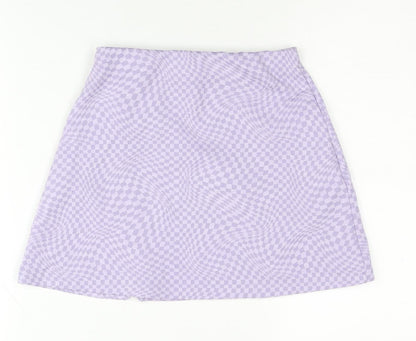 Pull & Bear Women's Purple A-Line Check Skirt - S