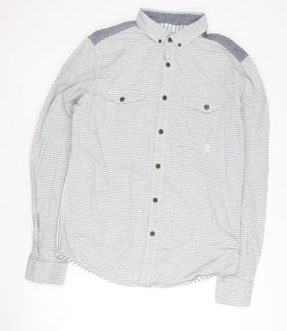 Label Lab Men's Blue Striped Button-Up Shirt M