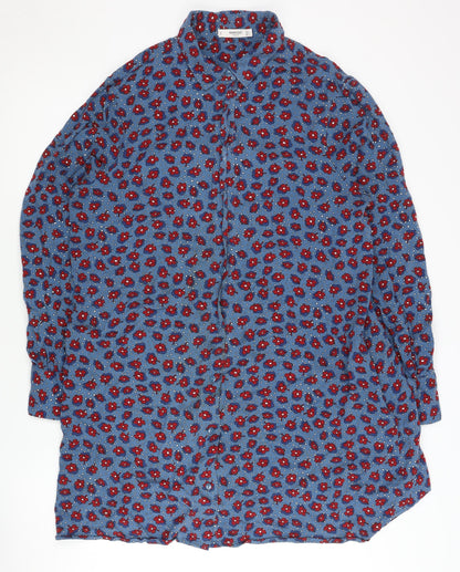 Mango Women's Blue Floral Shirt Dress, Size 14
