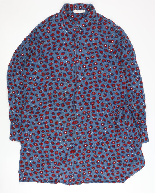 Mango Women's Blue Floral Shirt Dress, Size 14