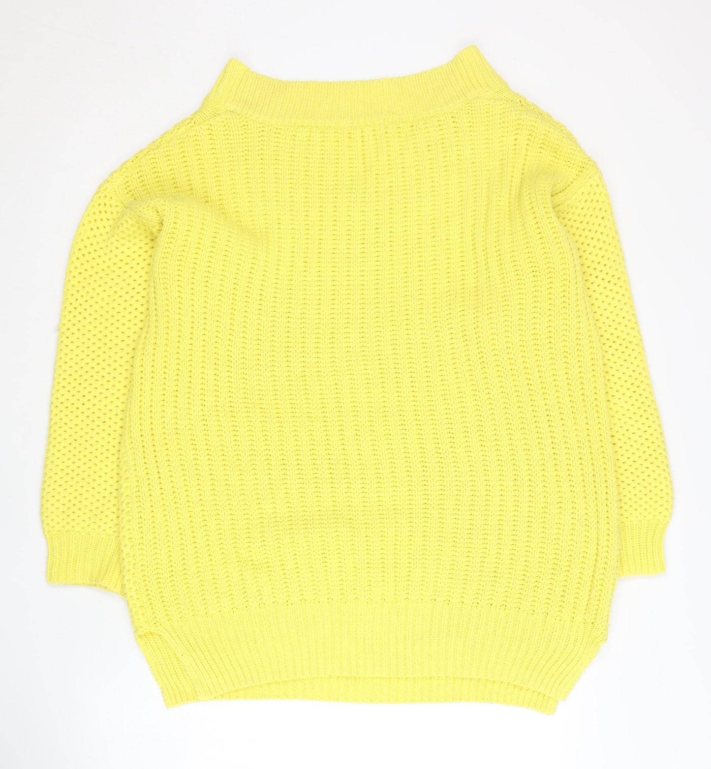 TU Women's Yellow V-Neck Cable Knit Jumper Size 12