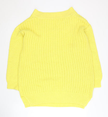 TU Women's Yellow V-Neck Cable Knit Jumper Size 12