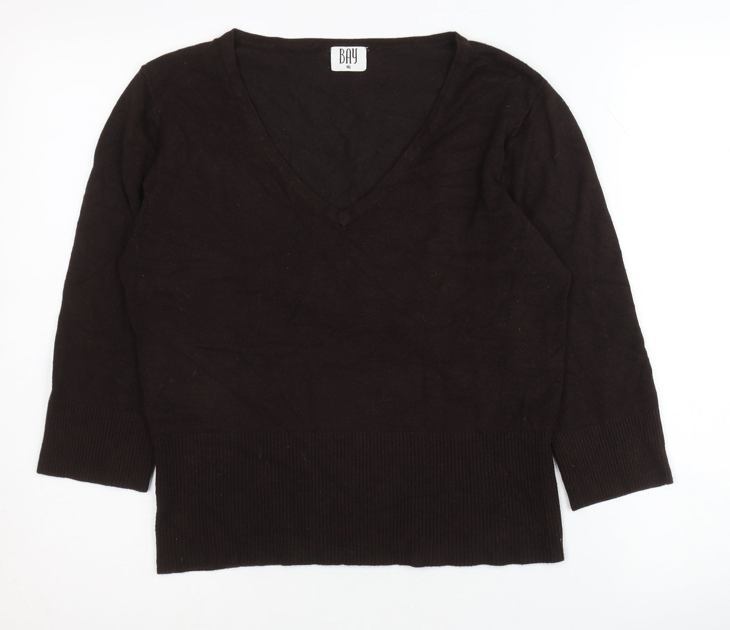 Bay Women's Black V-Neck Jumper Size 16