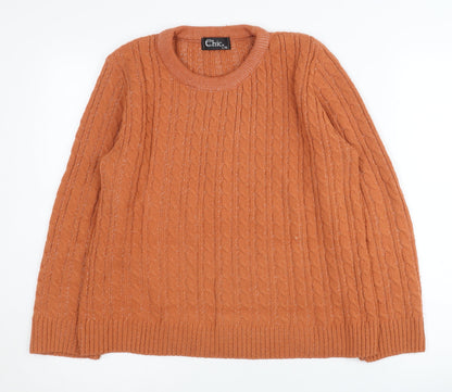 Womens UK Size L CHIC Orange Pullover Jumper