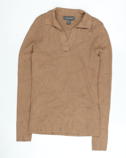Primark Women Brown Collared Slim Jumper, Size S